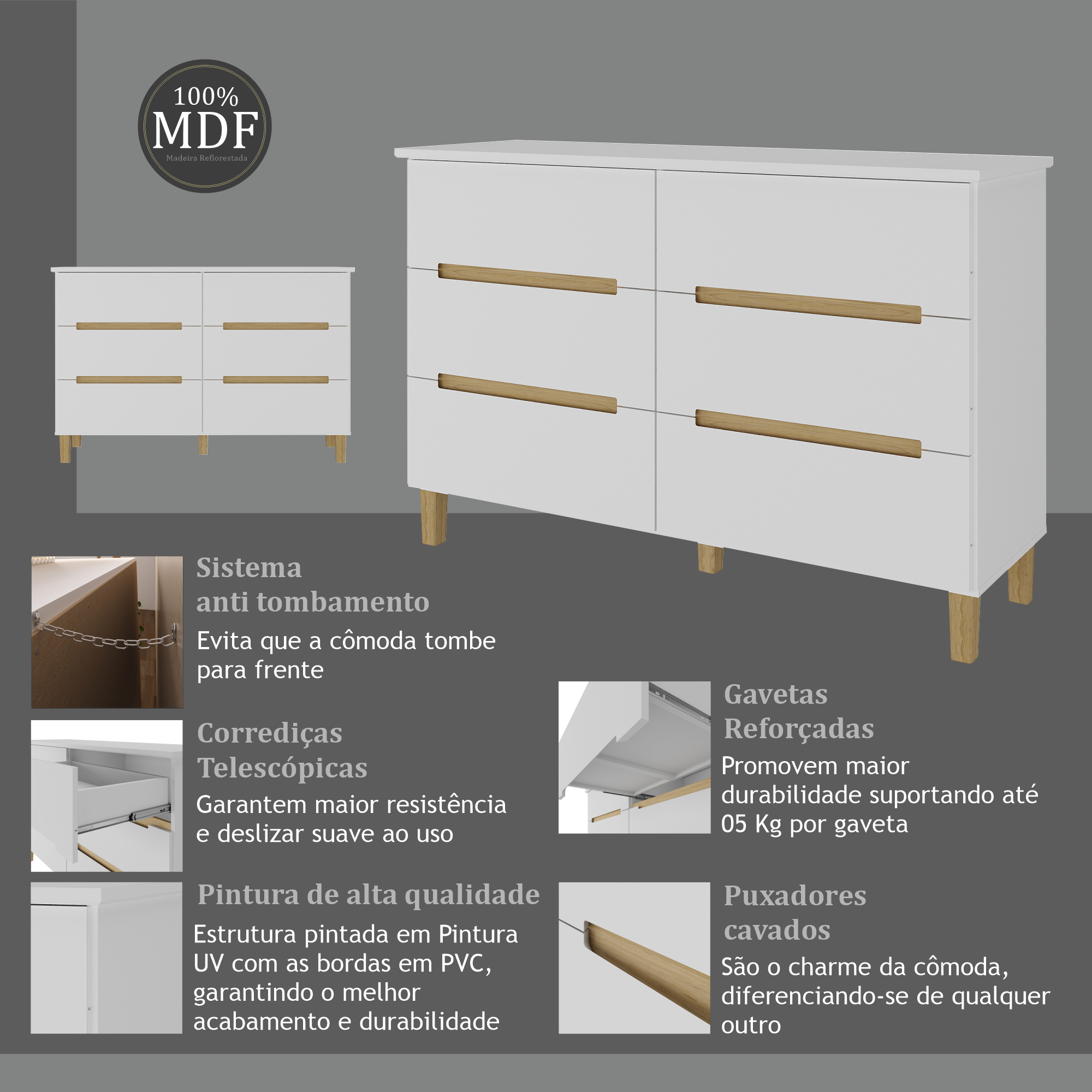 Cômoda Logan 6 Gavetas - Imagem 8